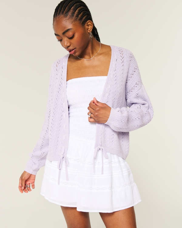 Easy Textured No-Close Cardigan, Pastel Purple view 1