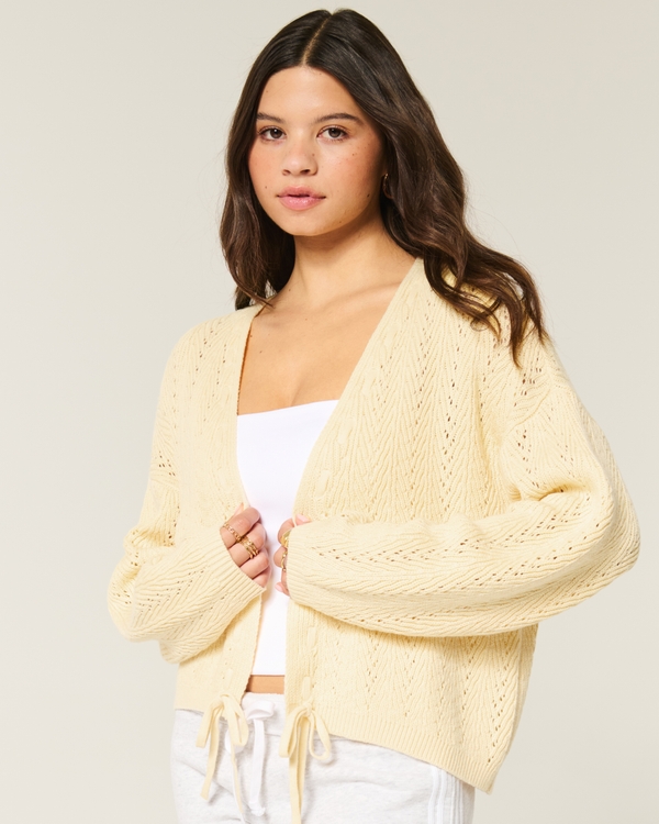 Easy Textured No-Close Cardigan, Butter Yellow view 1