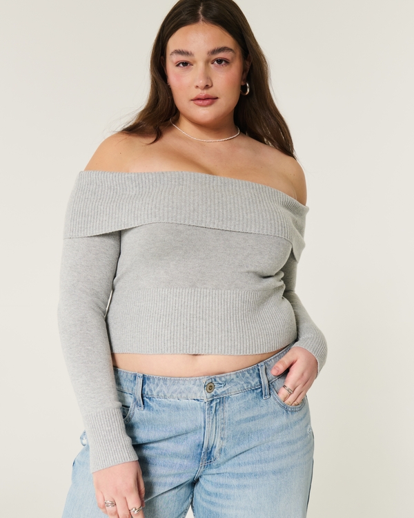 Off-the-Shoulder Sweater, Light Heather Gray view 1