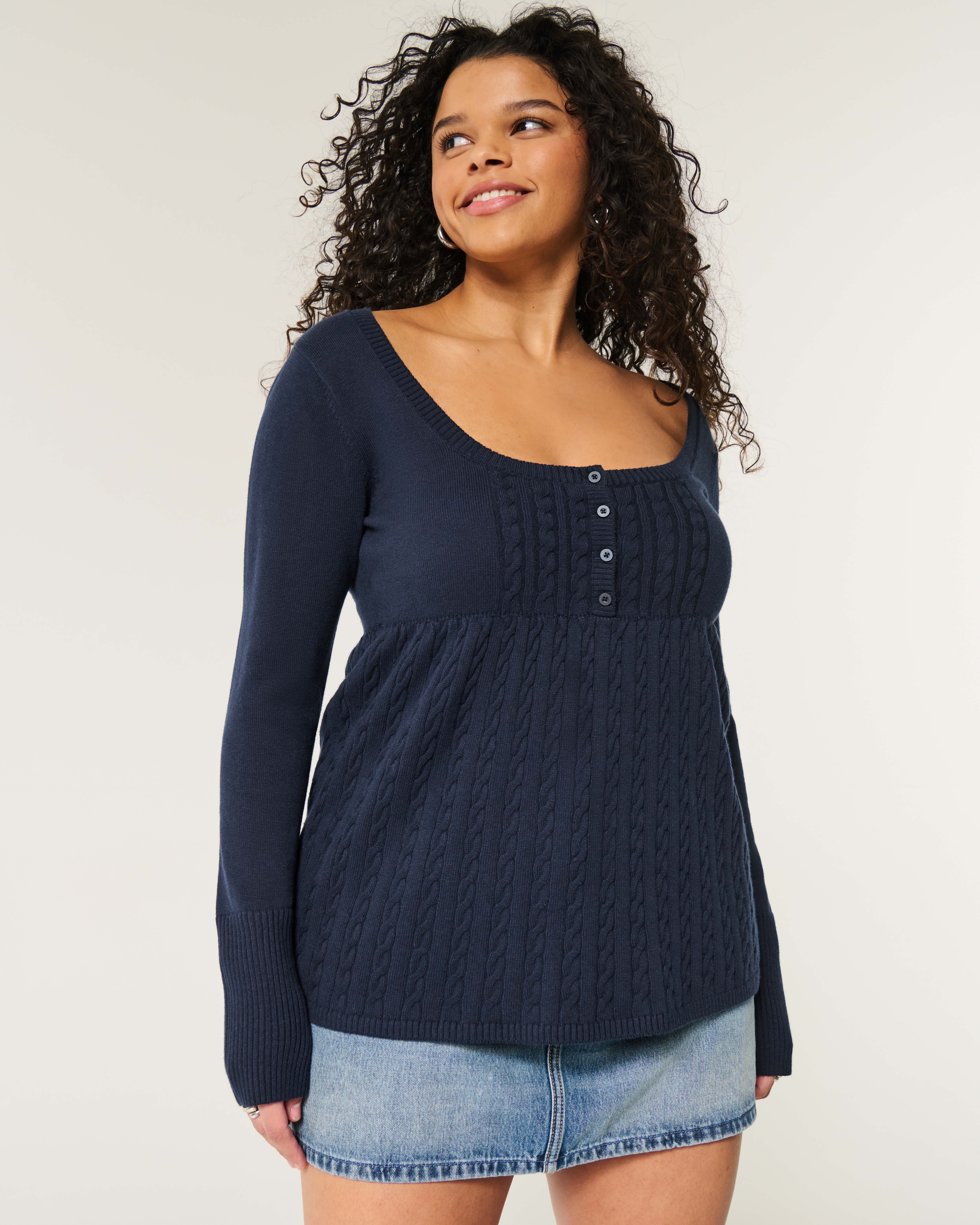 Long-Sleeve Babydoll Sweater