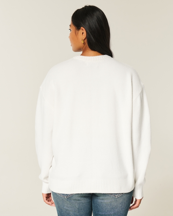 Oversized-Pullover mit Rundhalsausschnitt und Teddybär-Grafik, Wolkenweiss view 2