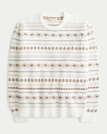 Women's Oversized Heart Pattern Crew Sweater | Women's Tops