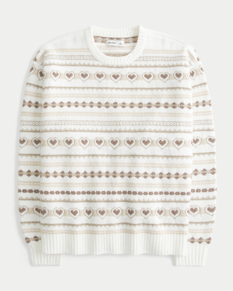 Women's Oversized Heart Pattern Crew Sweater | Women's Tops