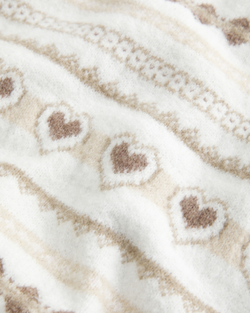 Oversized Heart Pattern Crew Sweater