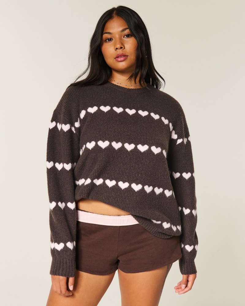 Women's Oversized Heart Pattern Crew Sweater | Women's Tops | HollisterCo.com
