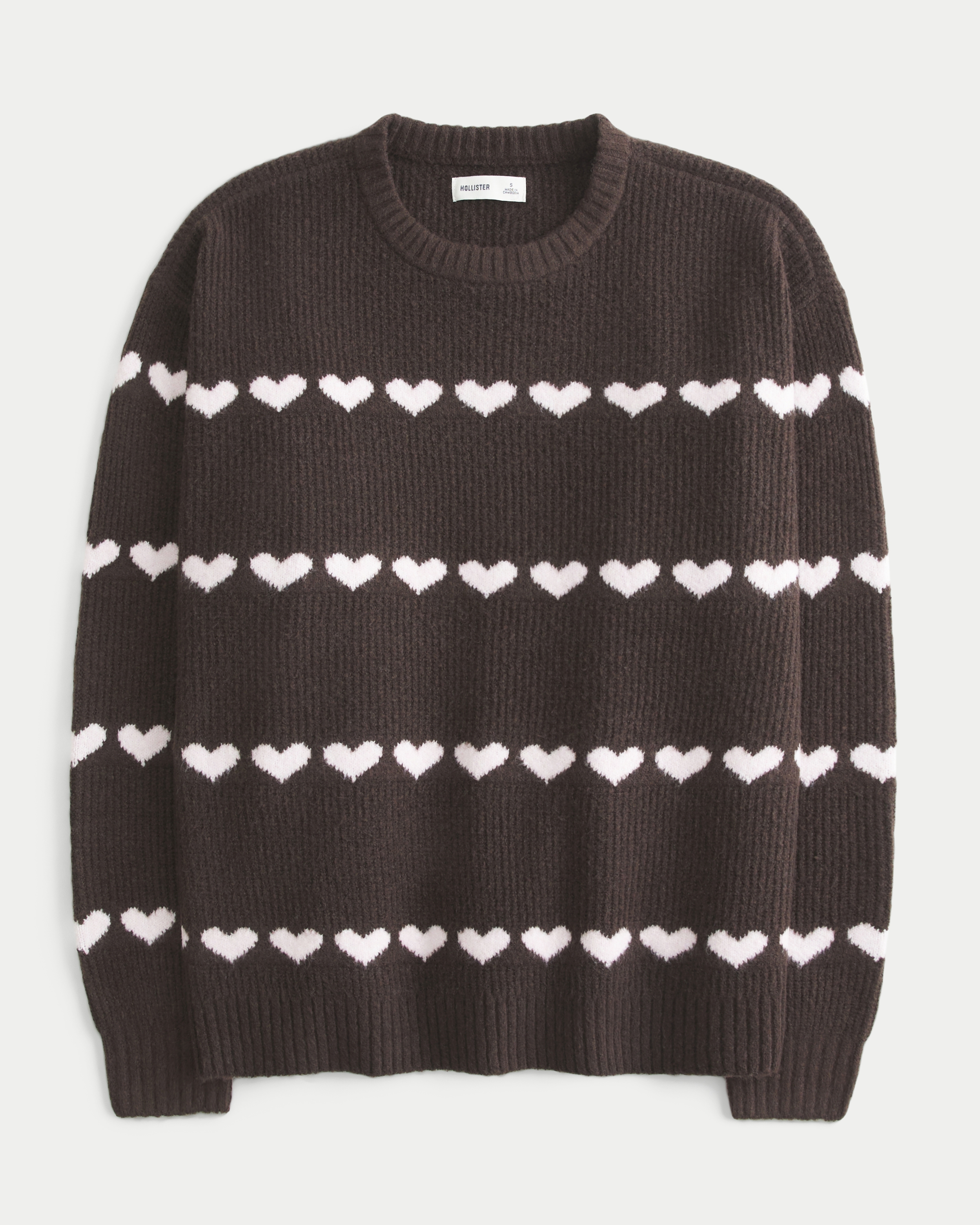 Oversized Heart Pattern Crew Sweater