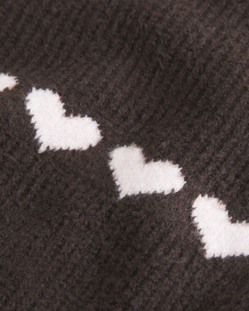 Oversized Heart Pattern Crew Sweater