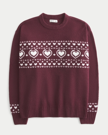 Women's Oversized Heart Pattern Crew Sweater | Women's Tops | HollisterCo.com