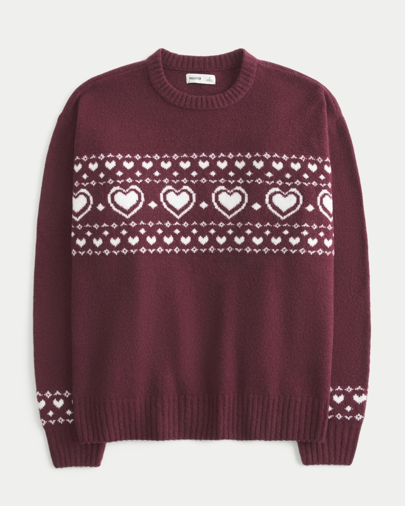 Oversized Heart Pattern Crew Sweater