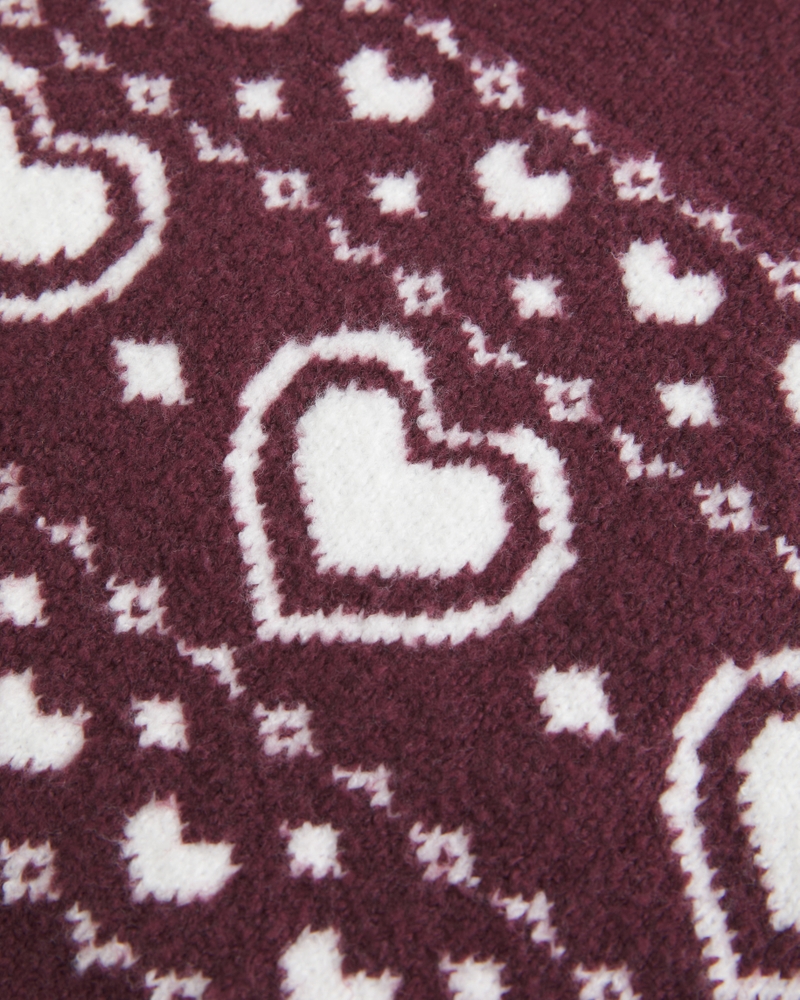 Oversized Heart Pattern Crew Sweater