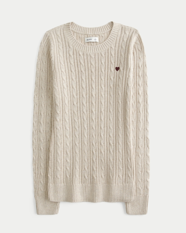 Cable-Knit Heart Crew Sweater