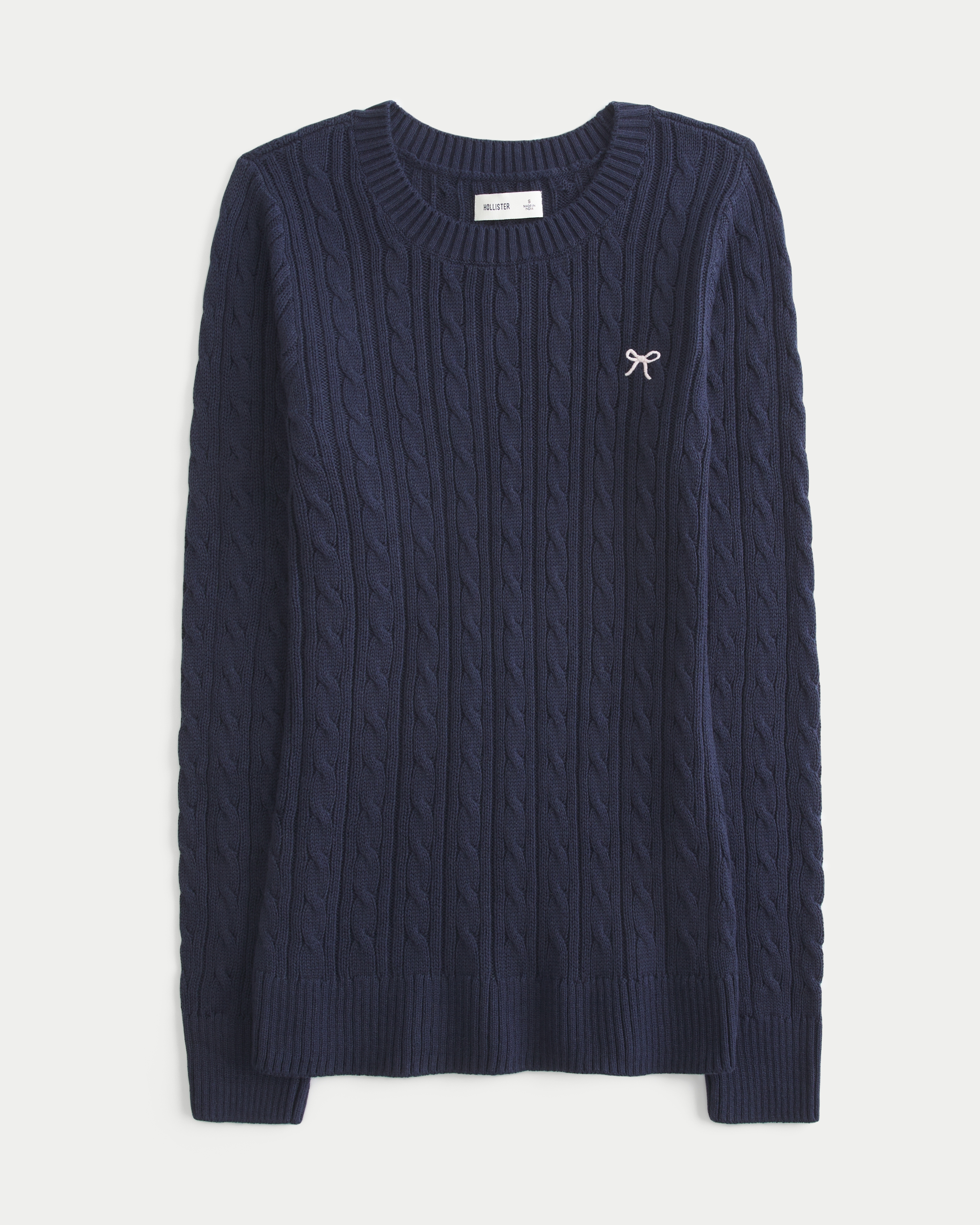Cable-Knit Bow Crew Sweater