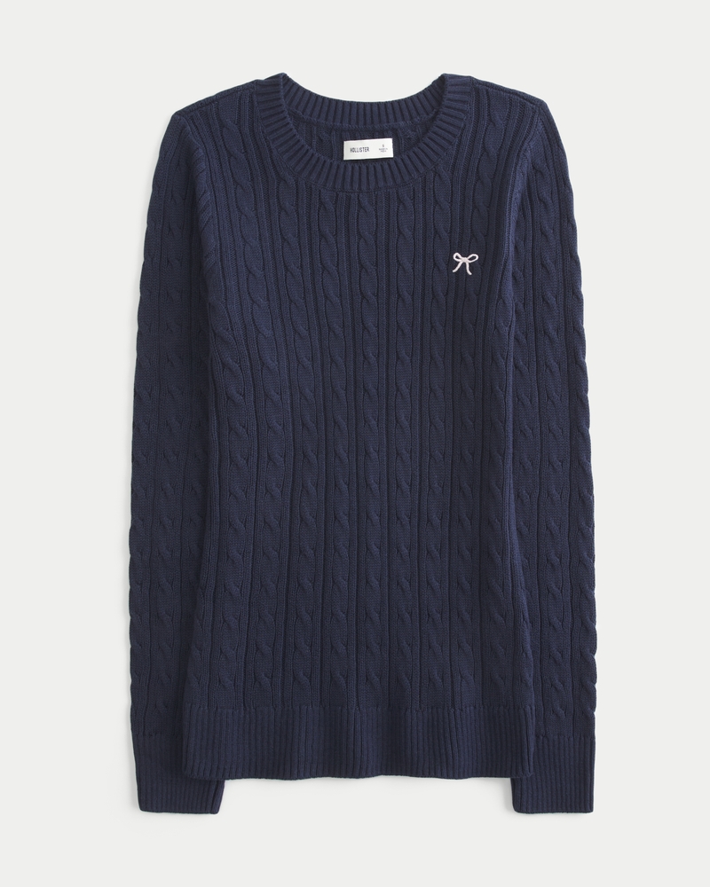 Cable-Knit Bow Crew Sweater