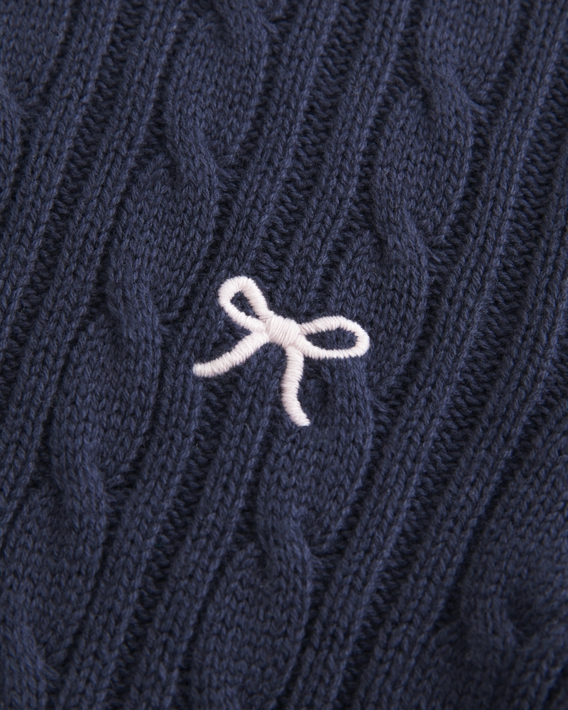 Cable-Knit Bow Crew Sweater