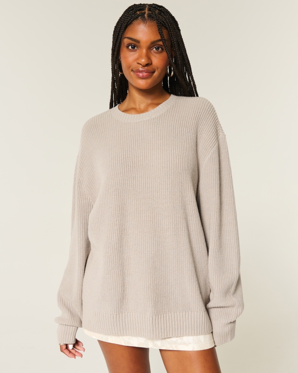 Oversized Crew Sweater, Light Brown view 1