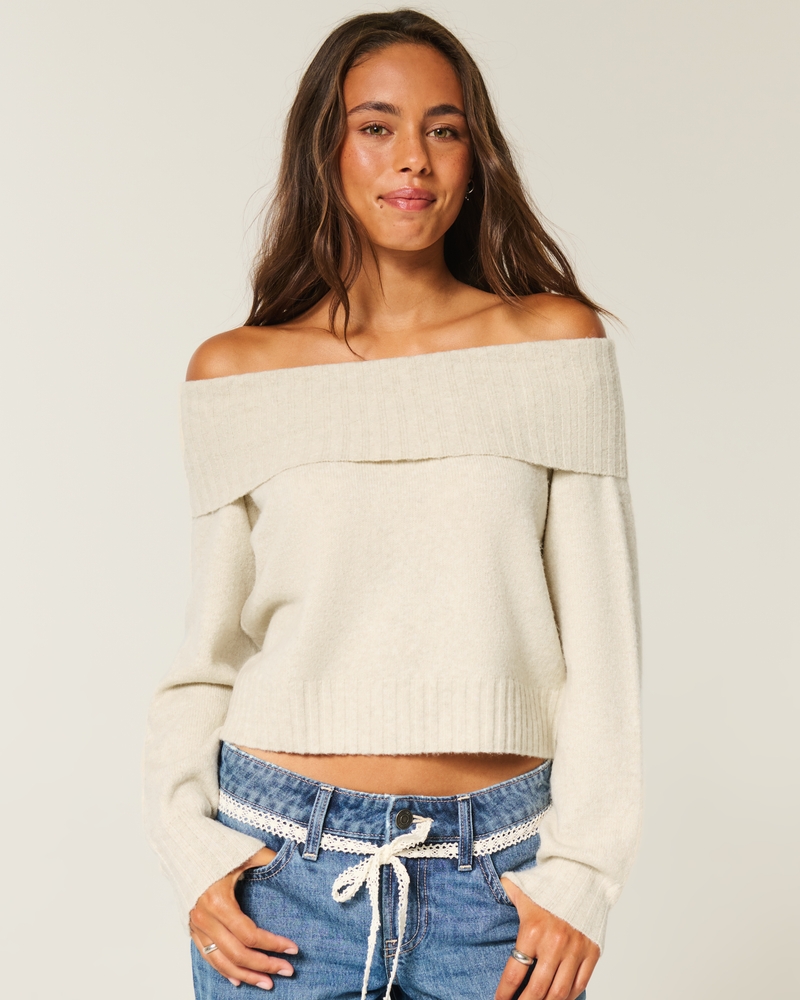 Women's Hollister Comfy Cloud Foldover Off-the-Shoulder Sweater | Women's Tops | HollisterCo.com