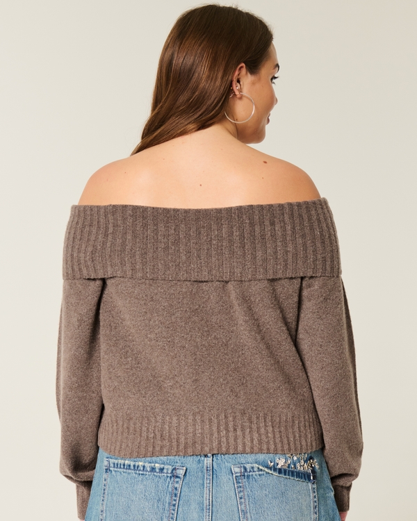 Hollister Comfy Cloud Foldover Off-the-Shoulder Sweater, Light Brown view 2