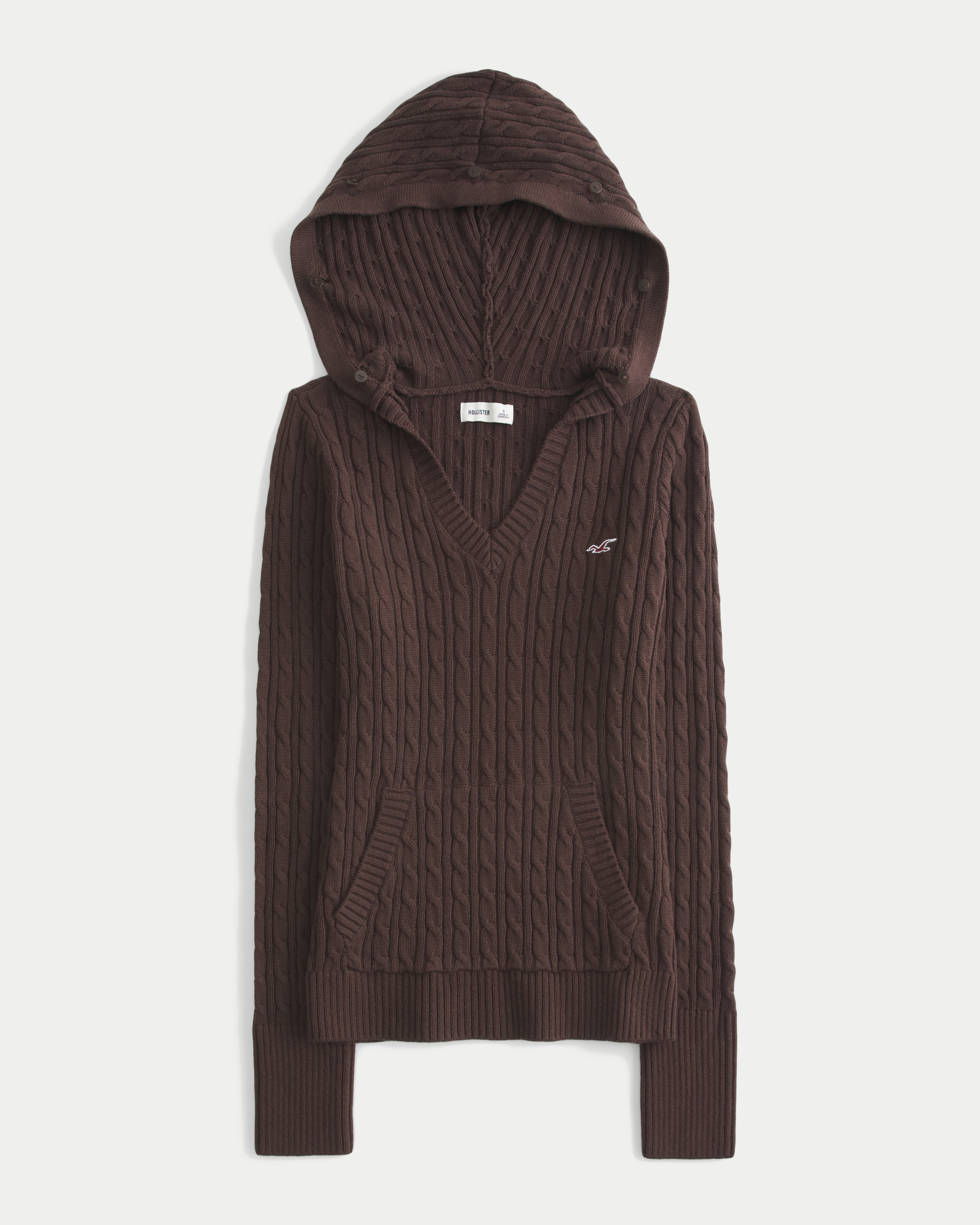 Hollister Faux Fur Trim Hooded Cable-Knit Sweater at Hamilton