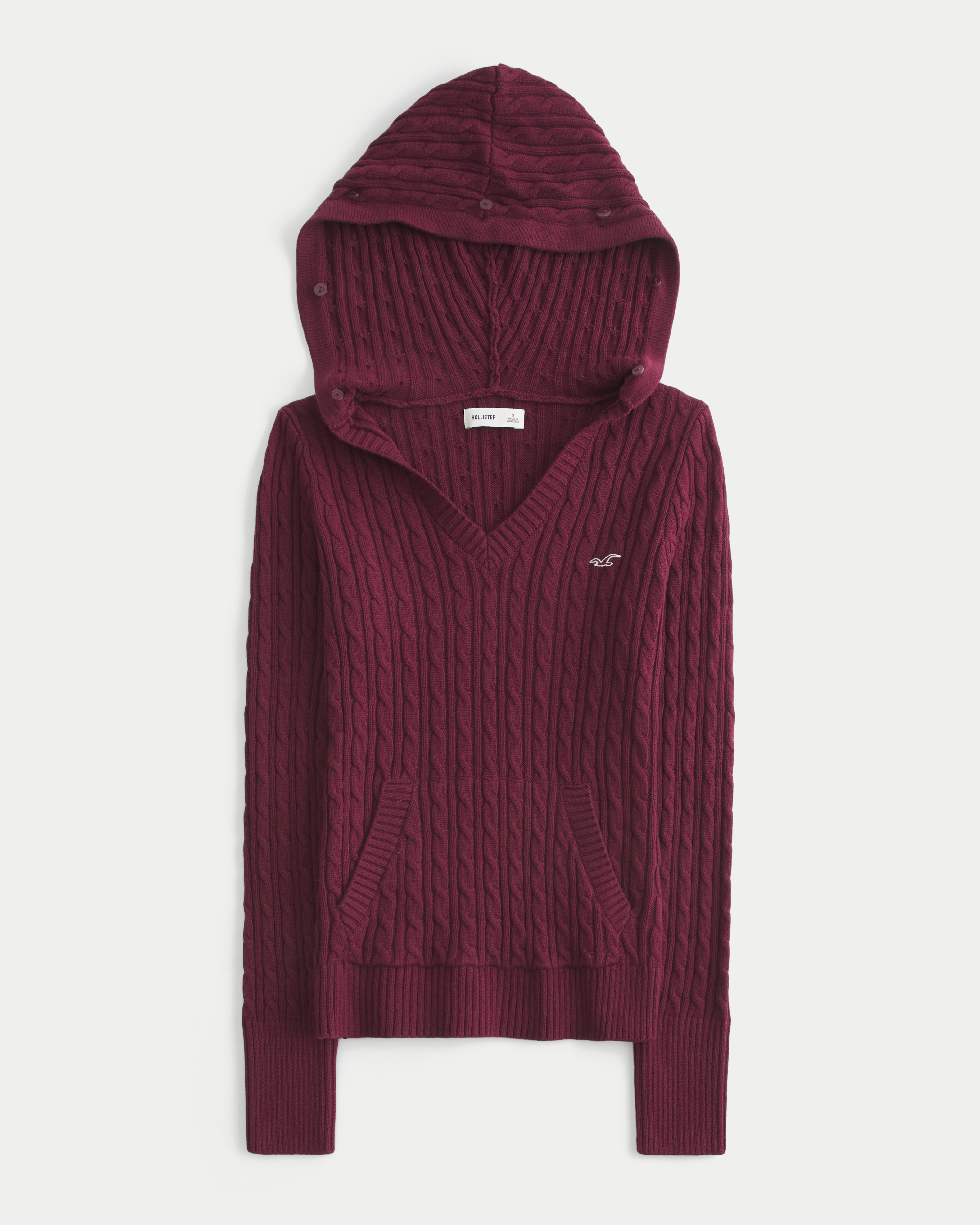 Faux Fur Trim Hooded Cable-Knit Sweater