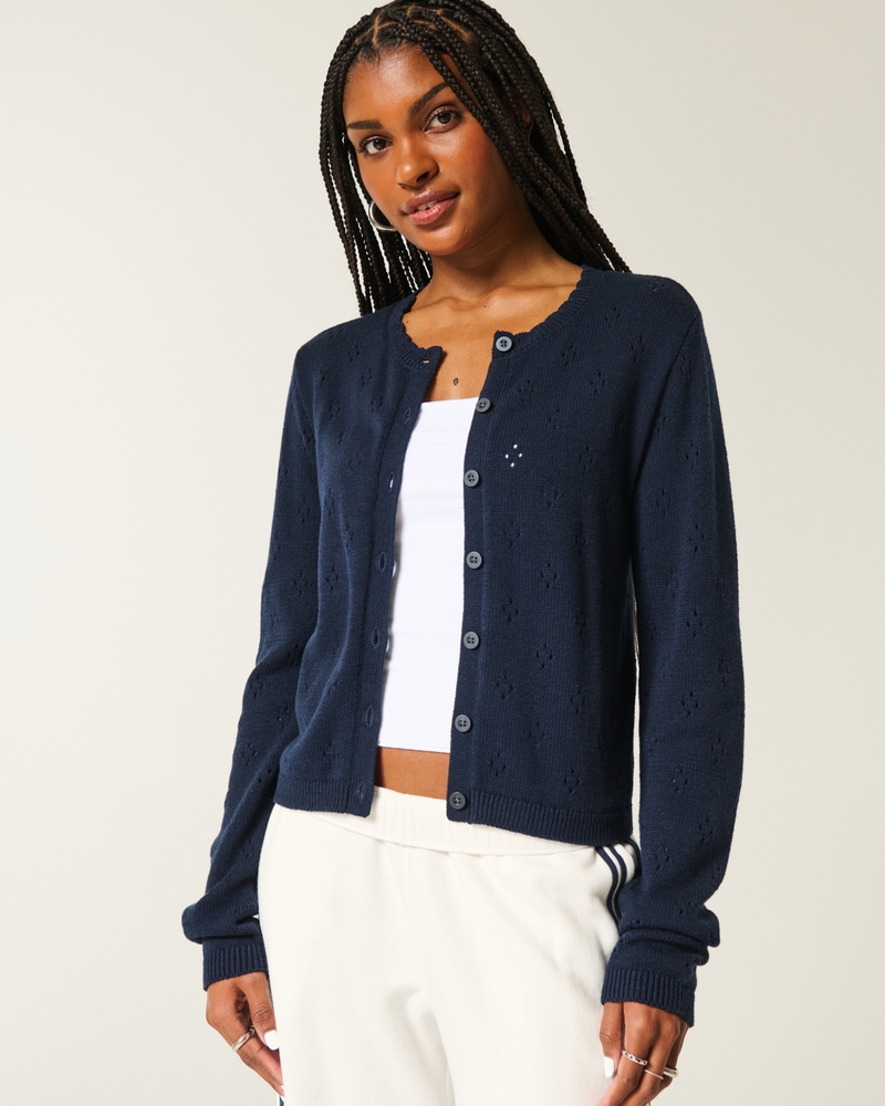 Eyelet Crew Cardigan