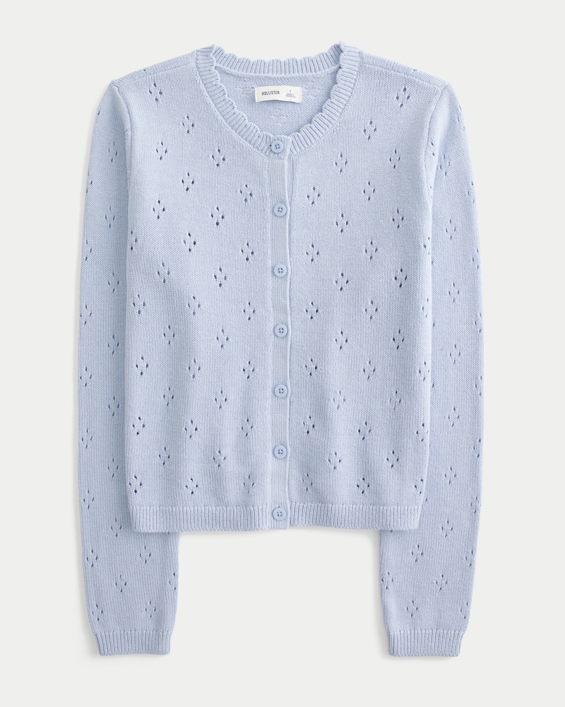 Women's Eyelet Crew Cardigan Women's Tops