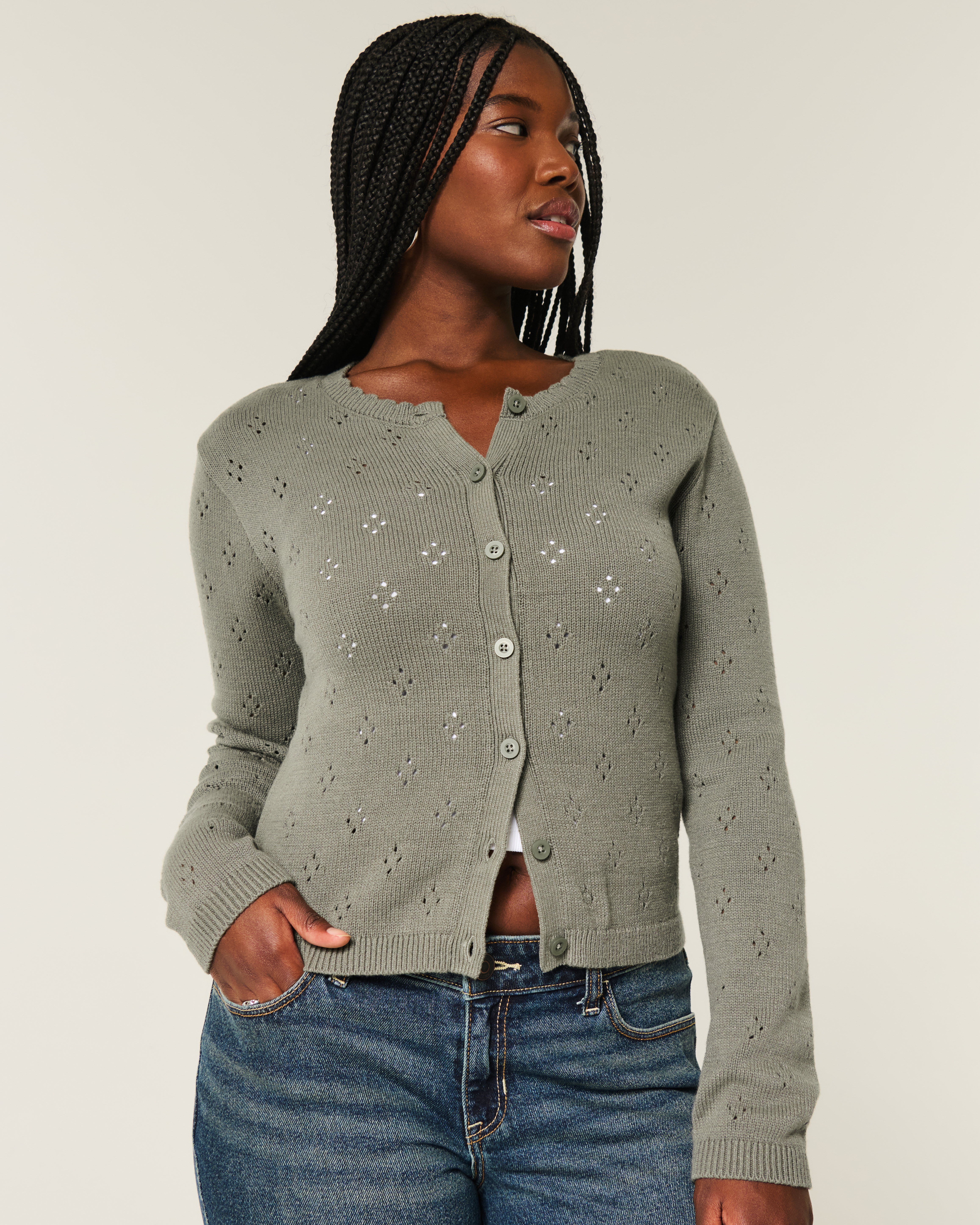 Eyelet Crew Cardigan
