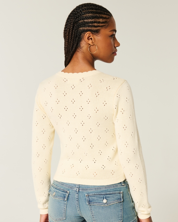 Eyelet Crew Cardigan, Butter Yellow view 2