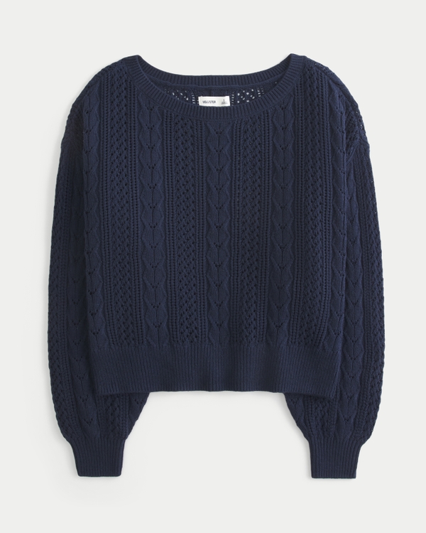 Cable-Knit Sweater, Navy Blue view 1