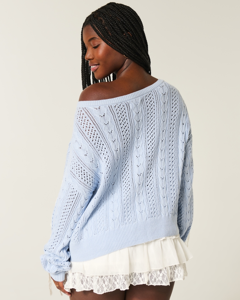 Bow-Sleeve Cable-Knit Sweater