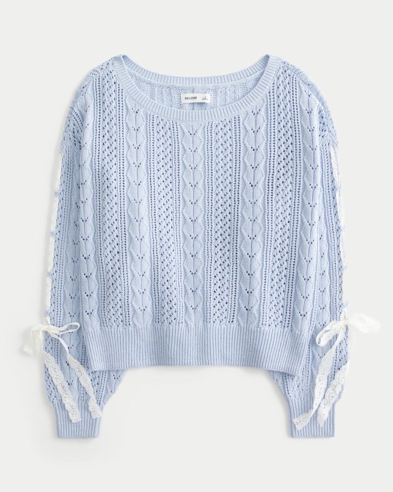 Bow-Sleeve Cable-Knit Sweater