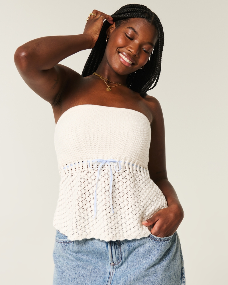 Women's Crochet-Style Strapless Sweater Tube Top | Women's Sale