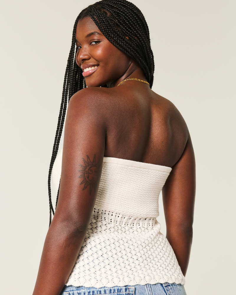 Crochet-Style Strapless Sweater Tube Top