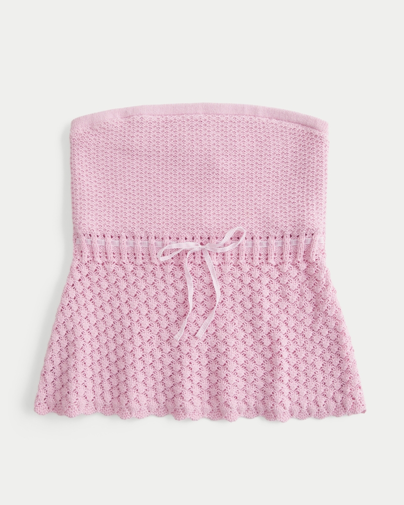 Crochet-Style Strapless Sweater Tube Top