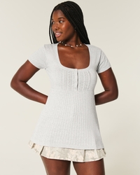Short-Sleeve Henley Babydoll Top