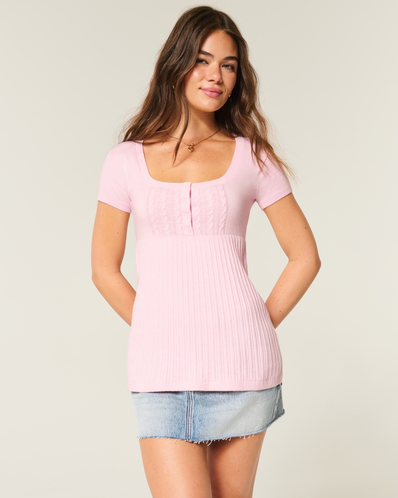 Women's Short-Sleeve Henley Babydoll Top Women's Sale