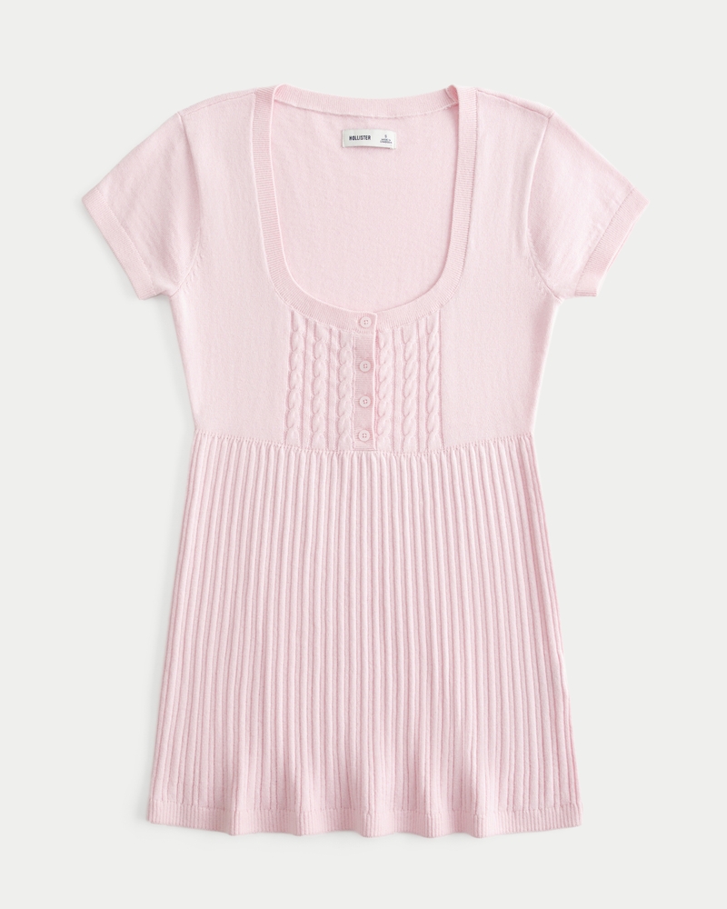 Short-Sleeve Henley Babydoll Top