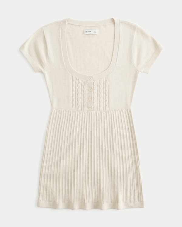 Short-Sleeve Henley Babydoll Top, Oatmeal view 1