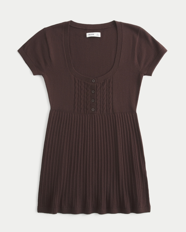 Short-Sleeve Henley Babydoll Top, Espresso view 1