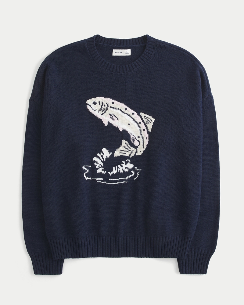 Easy Jumping Fish Graphic Crew Sweater