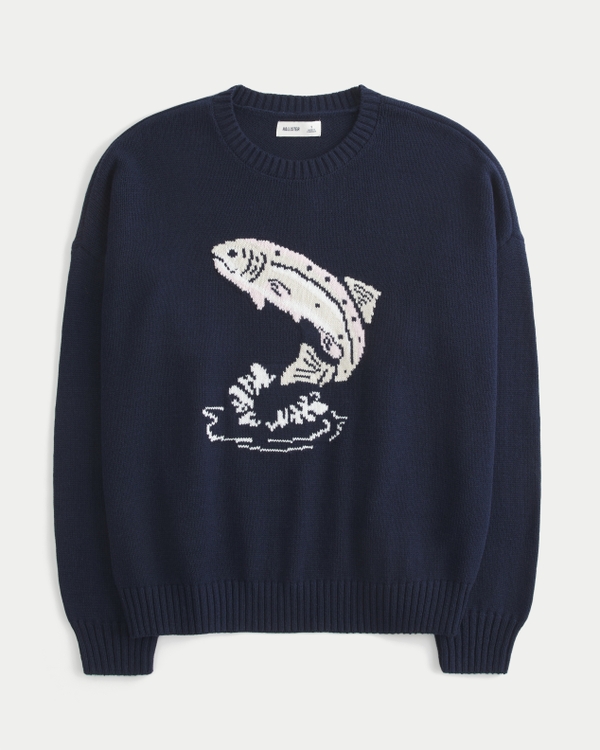 Easy Jumping Fish Graphic Crew Sweater