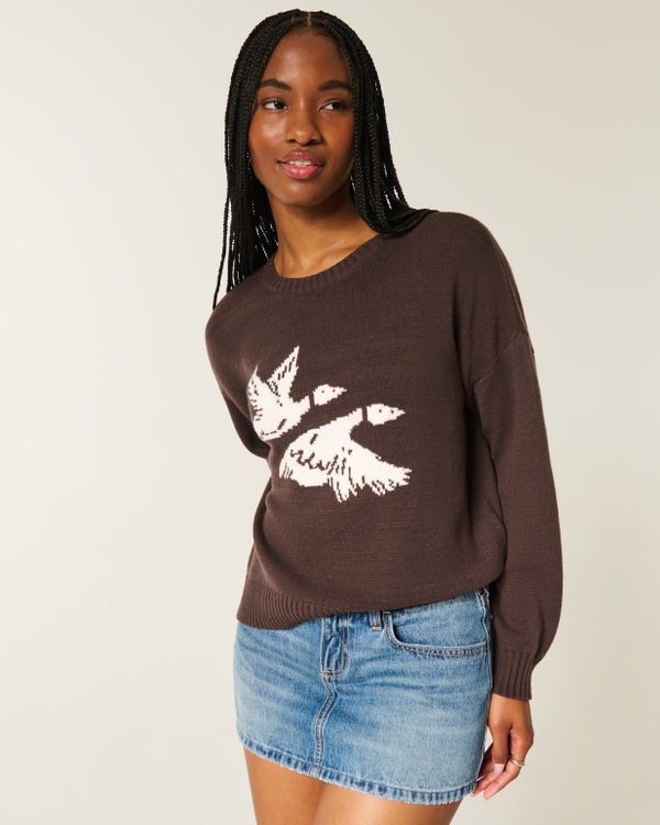 Easy Flying Birds Graphic Crew Sweater, Espresso view 1