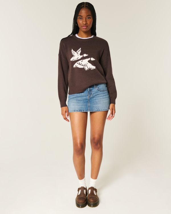 Easy Flying Birds Graphic Crew Sweater, Espresso view 2
