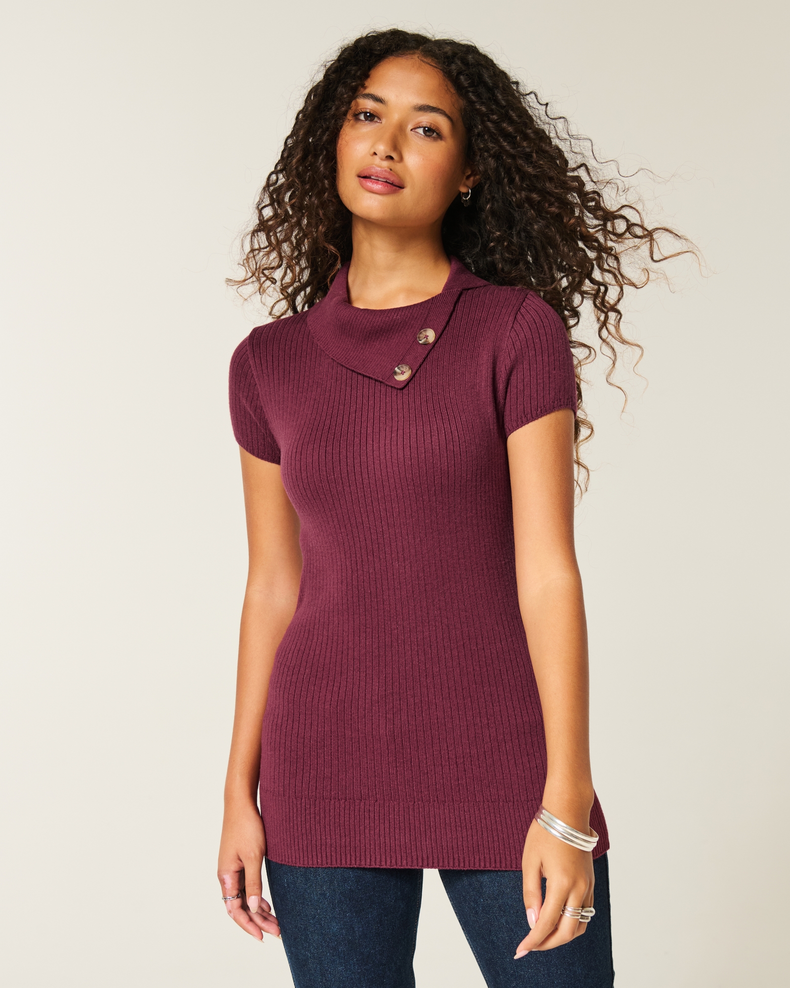 Short-Sleeve Tunic Sweater