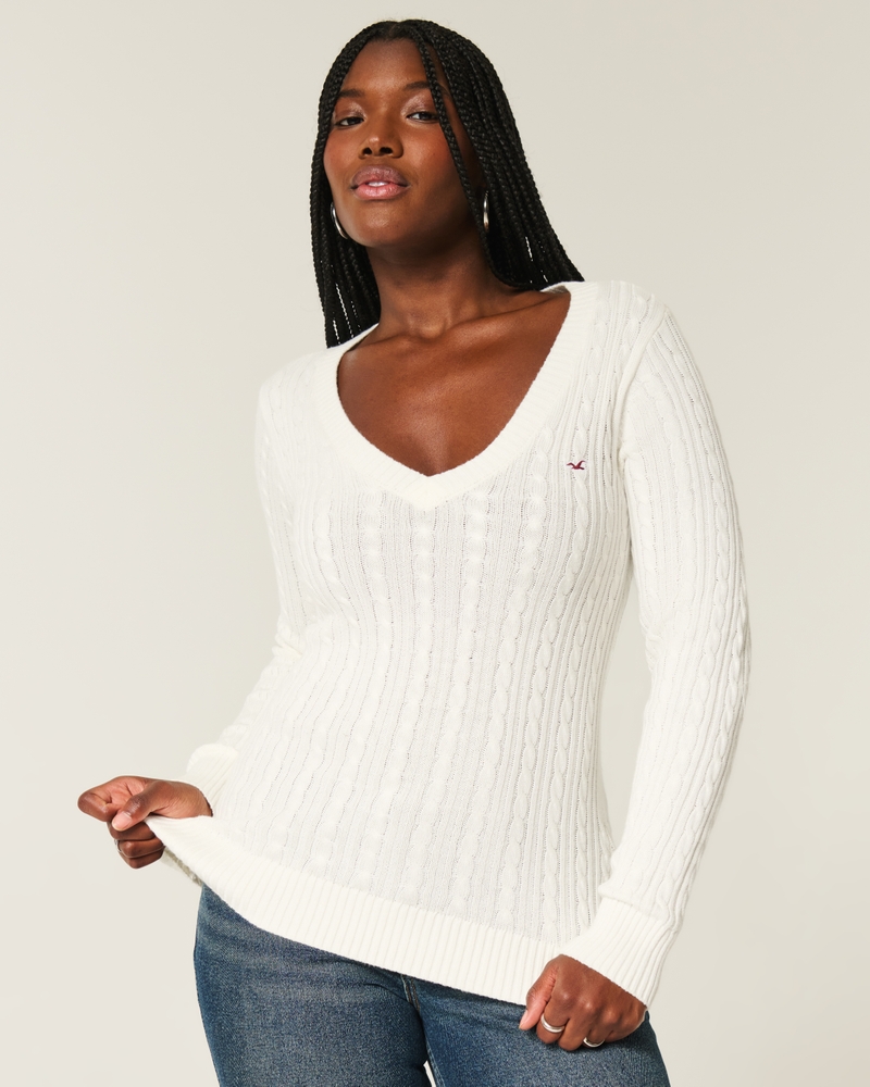Women's Cable-Knit Icon V-Neck Sweater | Women's Tops | HollisterCo.com