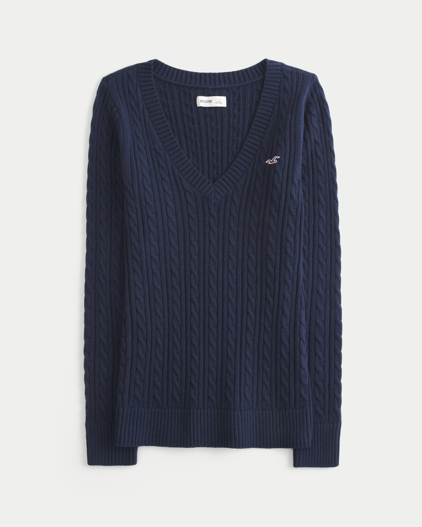 Women's Cable-Knit Icon V-Neck Sweater | Women's Tops | HollisterCo.ca