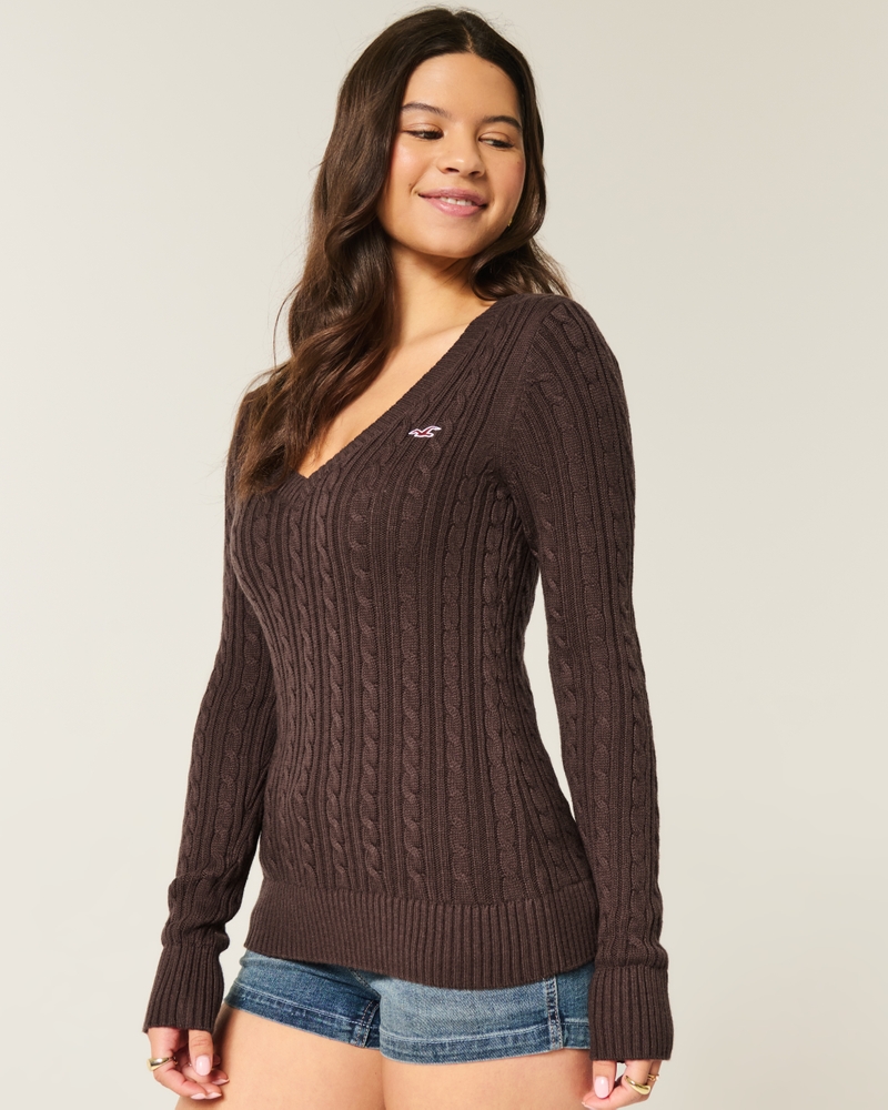 Women's Cable-Knit Icon V-Neck Sweater | Women's Tops | HollisterCo.com