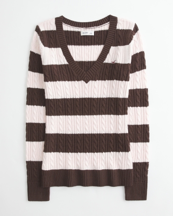 Women's Cable-Knit V-Neck Icon Sweater | Women's Tops | HollisterCo.com