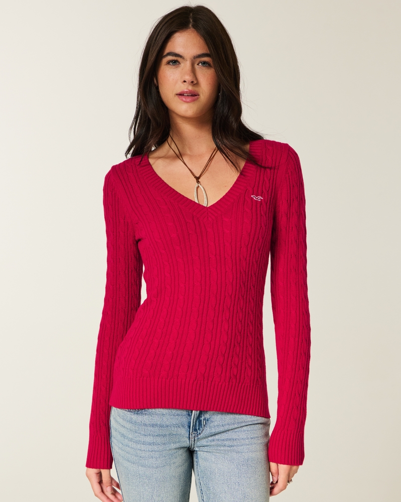 Cable-Knit V-Neck Icon Sweater
