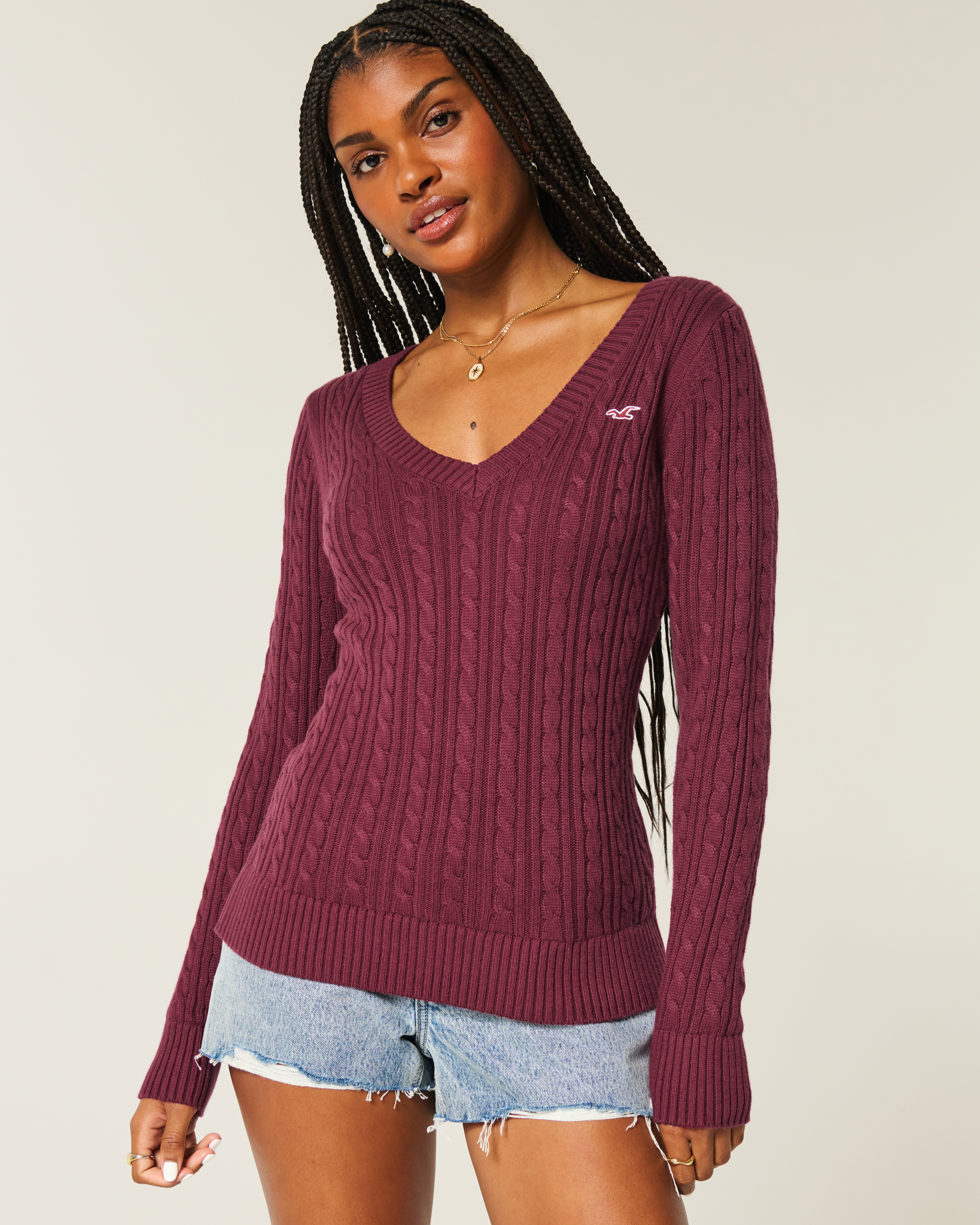 Women's Cable-Knit Icon V-Neck Sweater | Women's Tops