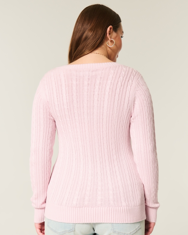 Cable-Knit Icon V-Neck Sweater, Light Lilac view 2